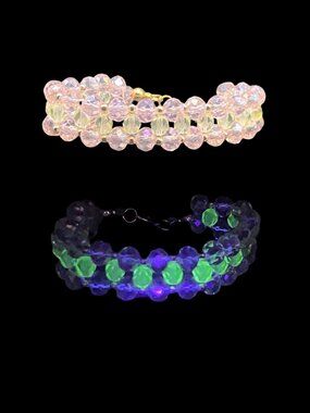 Handcrafted Uranium Glass Beaded Bracelet With Pink Beads UV Reactive Glows